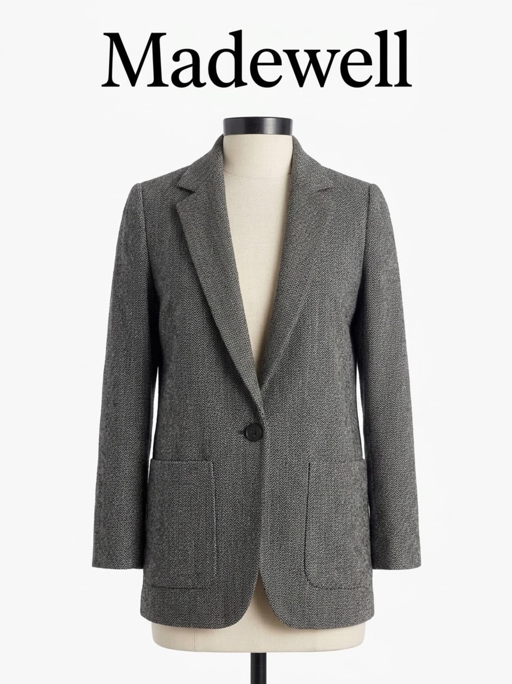 Madewell Women's Gray Herringbone Single-Button Blazer Size XXS 0264